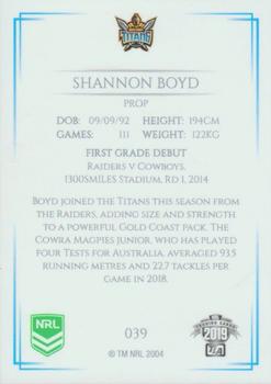 2019 NRL Elite #039 Shannon Boyd Back